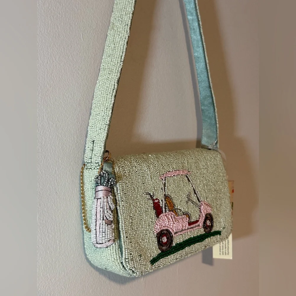 Pink Golf Cart Beaded Shoulder Bag - Picture 5 of 6